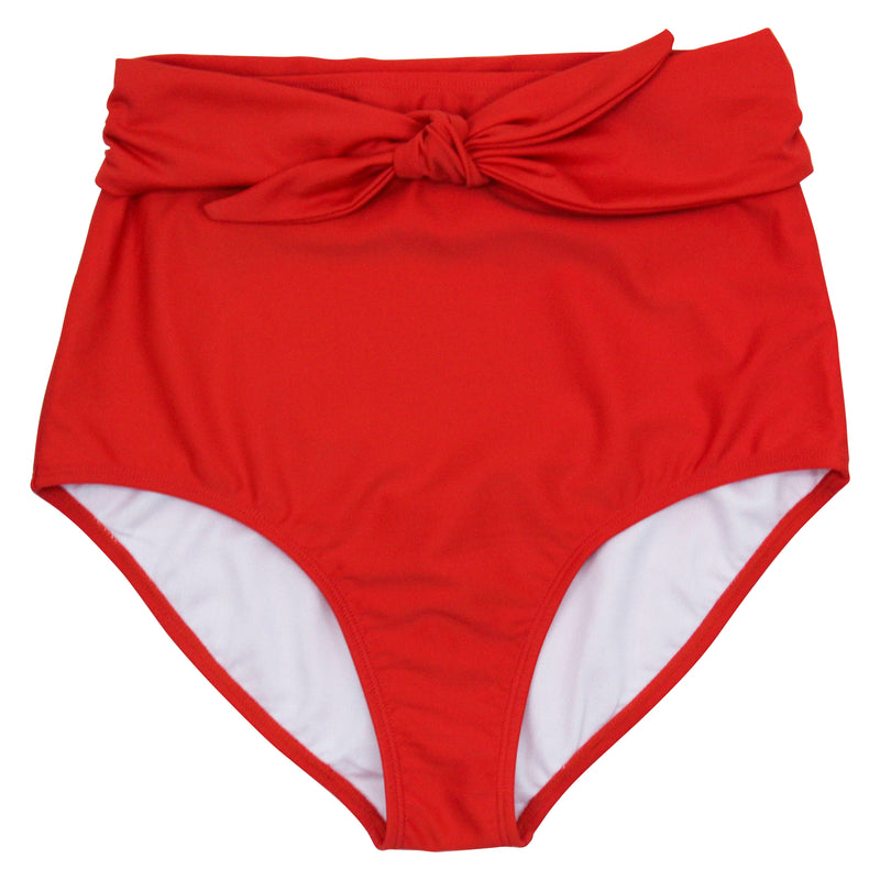 Women's High Waist Bikini Bottoms Tie Front | "Fiesta Red"-XS-Red-SwimZip UPF 50+ Sun Protective Swimwear & UV Zipper Rash Guards-pos1