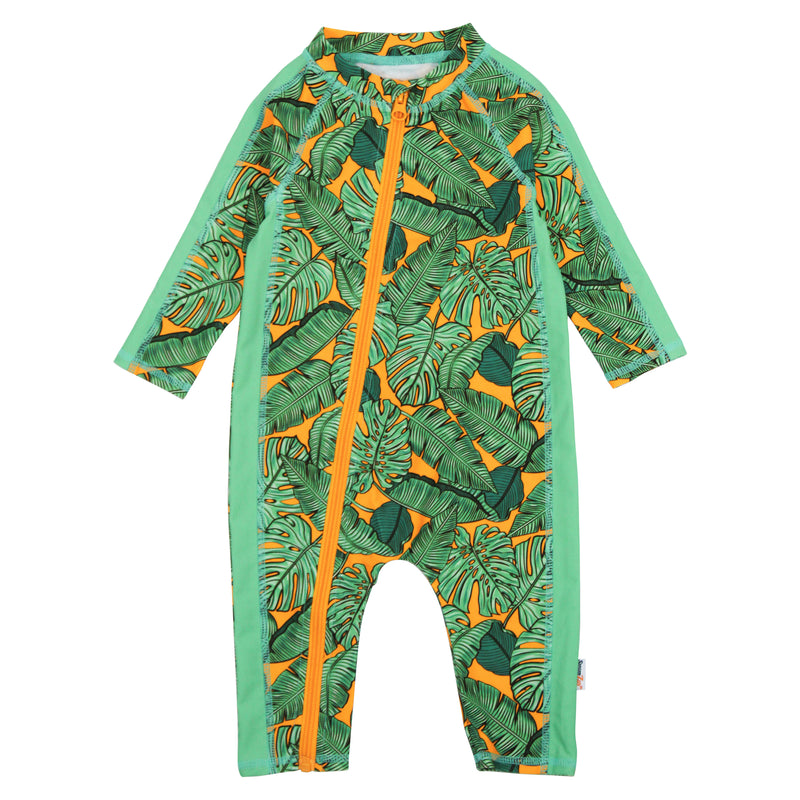 Sunsuit - Long Sleeve Romper Swimsuit | "The Tropics"-0-6 Month-The Tropics-SwimZip UPF 50+ Sun Protective Swimwear & UV Zipper Rash Guards-pos1