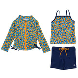 Girls Long Sleeve Rash Guard + Tankini Shorts Set (3 Piece) | "Geo Party"-6-12 Month-Geo Party-SwimZip UPF 50+ Sun Protective Swimwear & UV Zipper Rash Guards-pos1