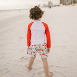 Boys Long Sleeve Zipper Rash Guard and Swim Trunk Set | "Tropical Birds”-SwimZip UPF 50+ Sun Protective Swimwear & UV Zipper Rash Guards-pos5