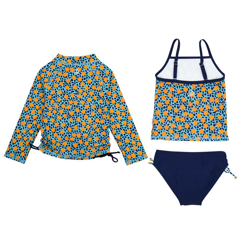Girls Long Sleeve Rash Guard + Tankini Bikini Set (3 Piece) | "Geo Party"-SwimZip UPF 50+ Sun Protective Swimwear & UV Zipper Rash Guards-pos3