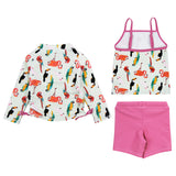 Girls Long Sleeve Rash Guard + Tankini Shorts Set (3 Piece) | "Tropical Birds"-SwimZip UPF 50+ Sun Protective Swimwear & UV Zipper Rash Guards-pos7