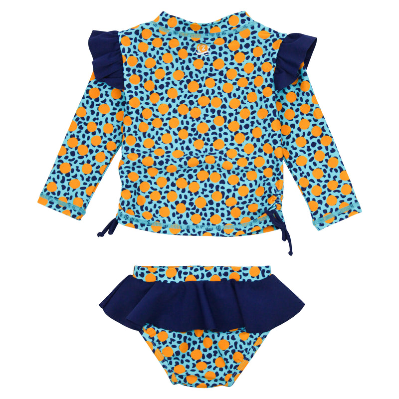 Girls Long Sleeve Rash Guard Ruffle Bottom Swimsuit Set (2 Piece) | "Geo Party"-SwimZip UPF 50+ Sun Protective Swimwear & UV Zipper Rash Guards-pos3