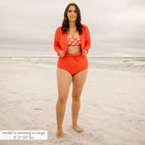 Women's High Waist Bikini Bottoms Tie Front | "Fiesta Red"-SwimZip UPF 50+ Sun Protective Swimwear & UV Zipper Rash Guards-pos3