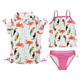 Girls Short Sleeve Rash Guard + Tankini Bikini Set (3 Piece) | "Tropical Birds”-2T-Tropical Birds-SwimZip UPF 50+ Sun Protective Swimwear & UV Zipper Rash Guards-pos1