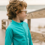 Kids UPF 50+ Long Sleeve Zipper Rash Guard Swim Shirt | "Scuba Blue"-SwimZip UPF 50+ Sun Protective Swimwear & UV Zipper Rash Guards-pos3