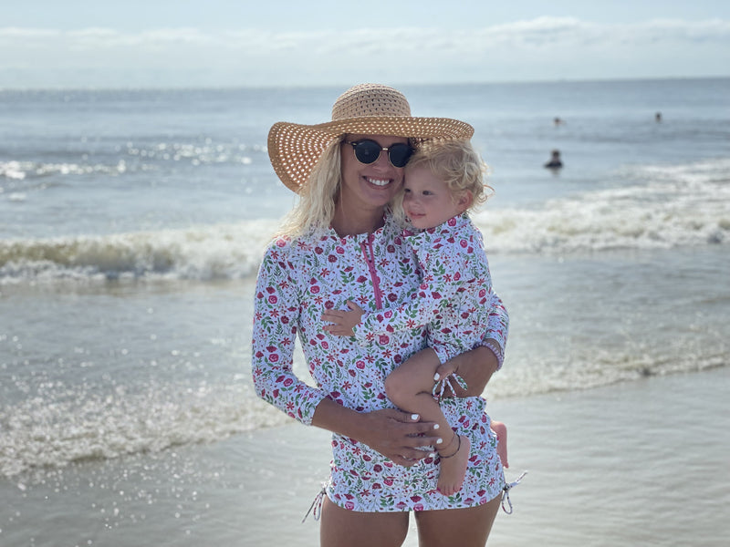 Women's Half Zip Swim Dress Cover Up | "Floral Garden"-SwimZip UPF 50+ Sun Protective Swimwear & UV Zipper Rash Guards-pos3