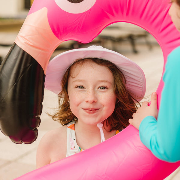 Kids Wide Brim Sun Hat "Fun Sun Day Play Hat" - Pink-SwimZip UPF 50+ Sun Protective Swimwear & UV Zipper Rash Guards-pos2