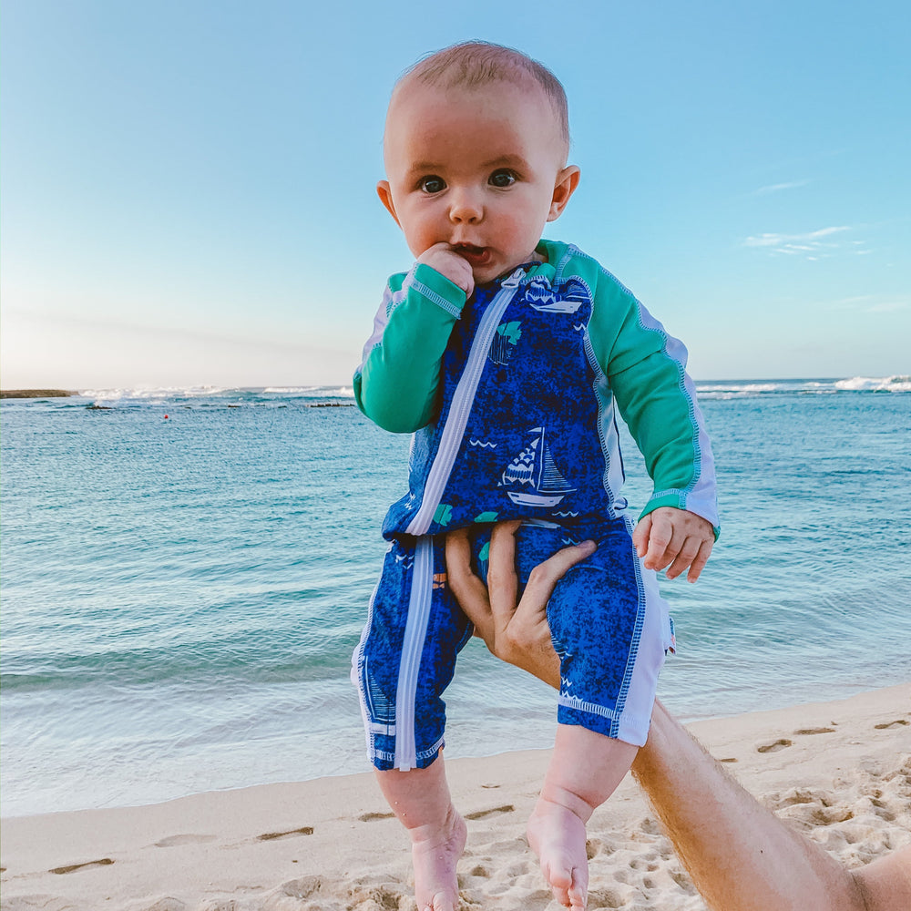 Sophie & Lucas Baby Boys Blue Stripe Nautical Captain Sunsuit