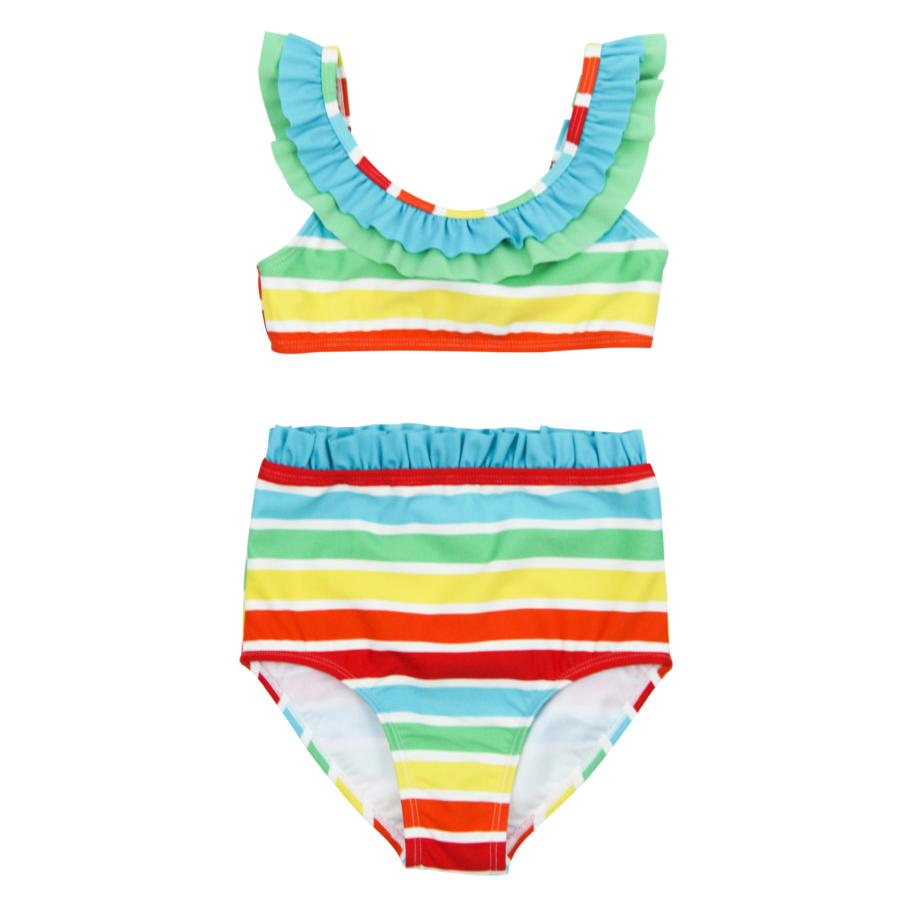 Girls Bikini 2 Piece Ruffle Swimsuit Set - "Rainbow"-2T-Rainbow-SwimZip UPF 50+ Sun Protective Swimwear & UV Zipper Rash Guards-pos1