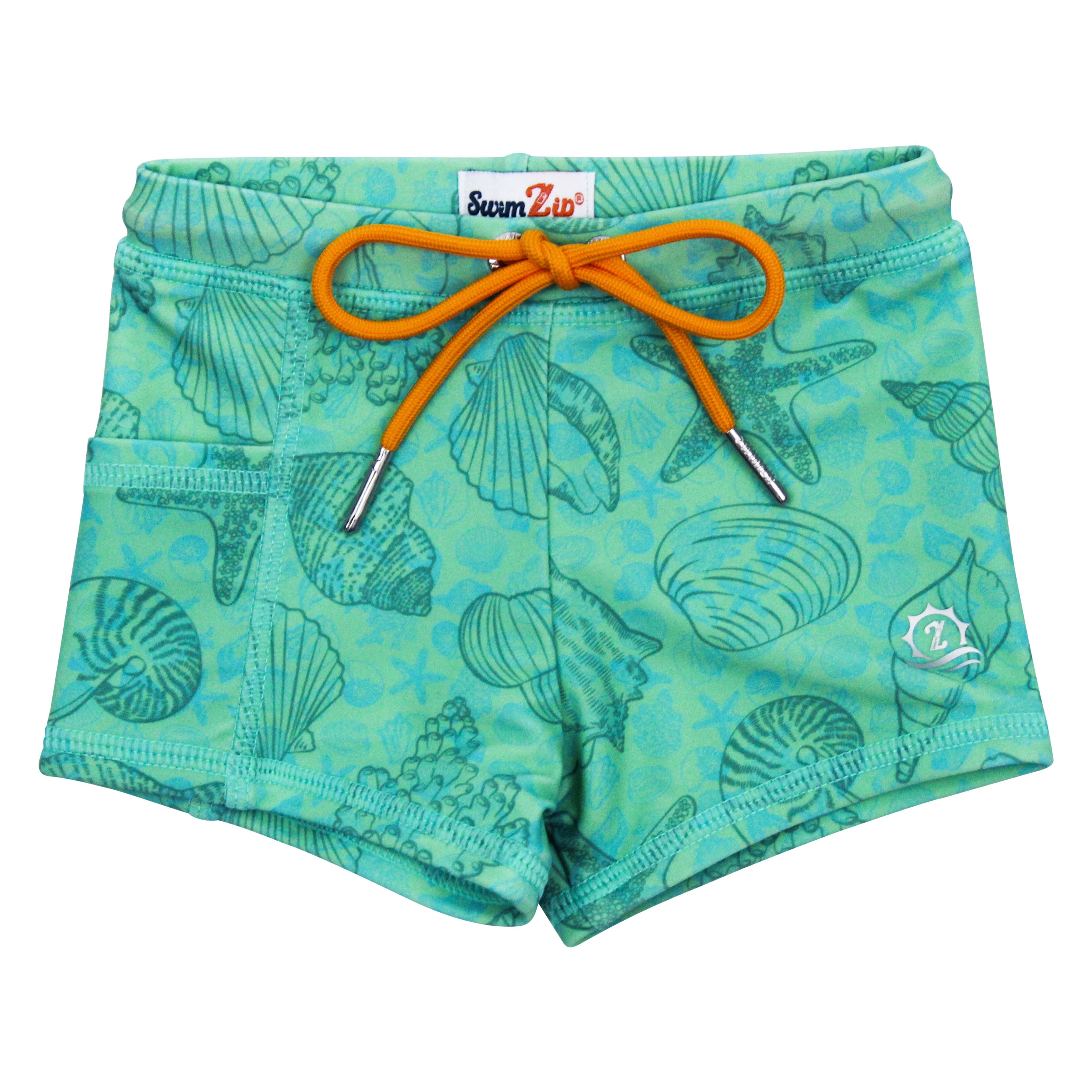 Kids Euro Swim Shorties | "Seashell"-6-12 Month-Seashell-SwimZip UPF 50+ Sun Protective Swimwear & UV Zipper Rash Guards-pos1
