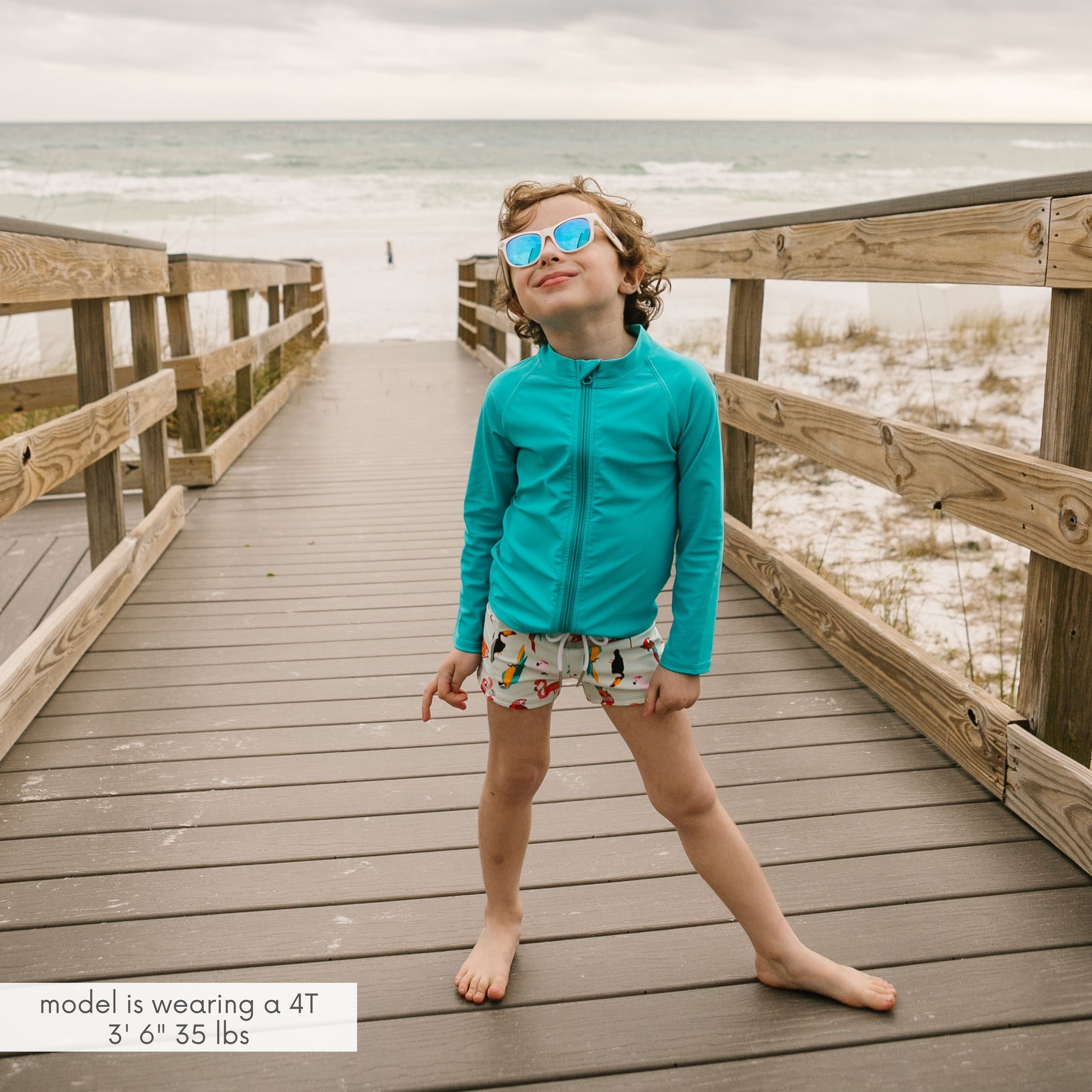 Kids Euro Swim Shorties | "Tropical Birds"-SwimZip UPF 50+ Sun Protective Swimwear & UV Zipper Rash Guards-pos2