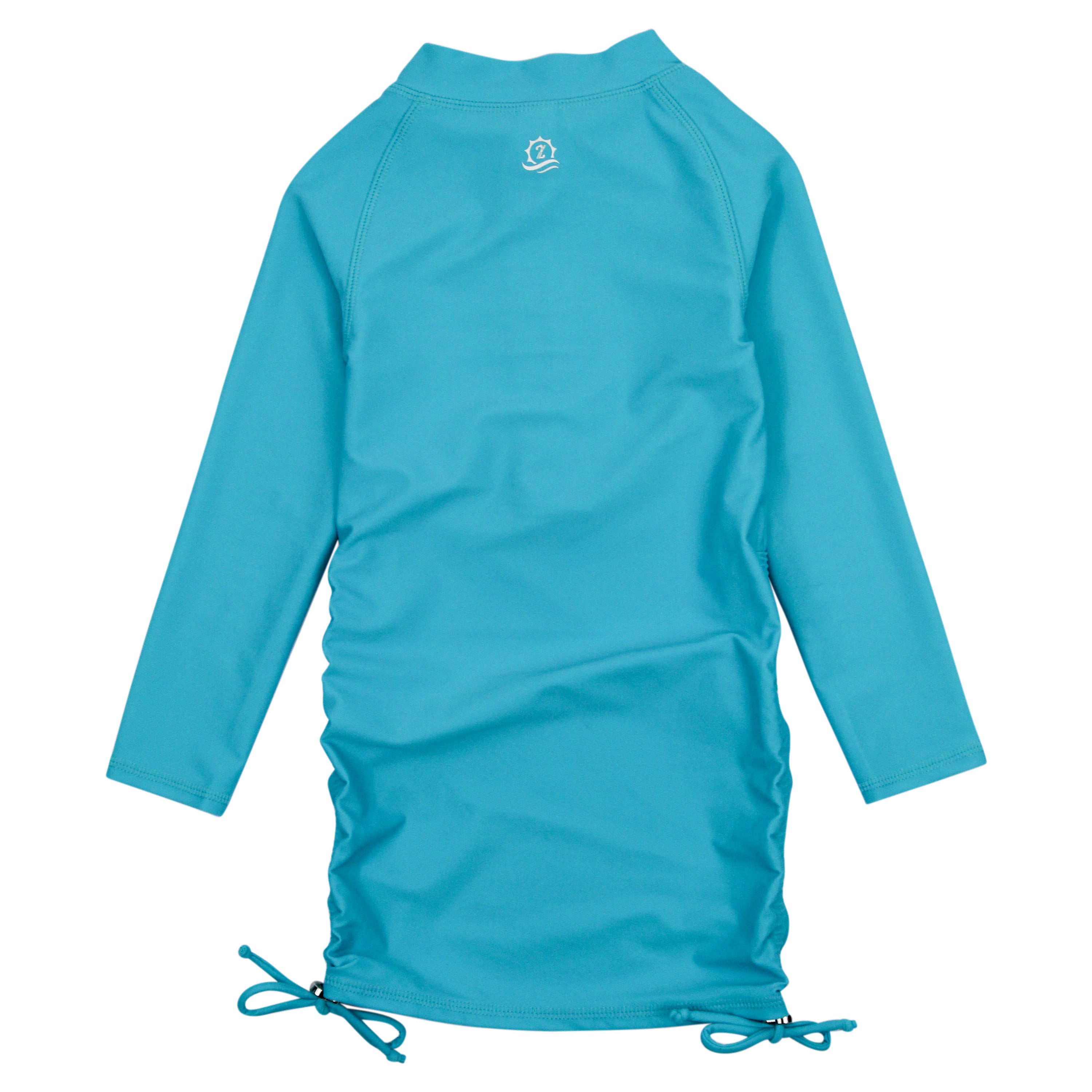 Girls Long Sleeve Swim Dress Cover Up | "Scuba Blue"-SwimZip UPF 50+ Sun Protective Swimwear & UV Zipper Rash Guards-pos16