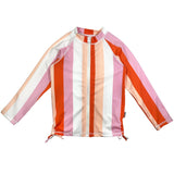 Girls Long Sleeve Rash Guard - “Peachy Stripes”-SwimZip UPF 50+ Sun Protective Swimwear & UV Zipper Rash Guards-pos1