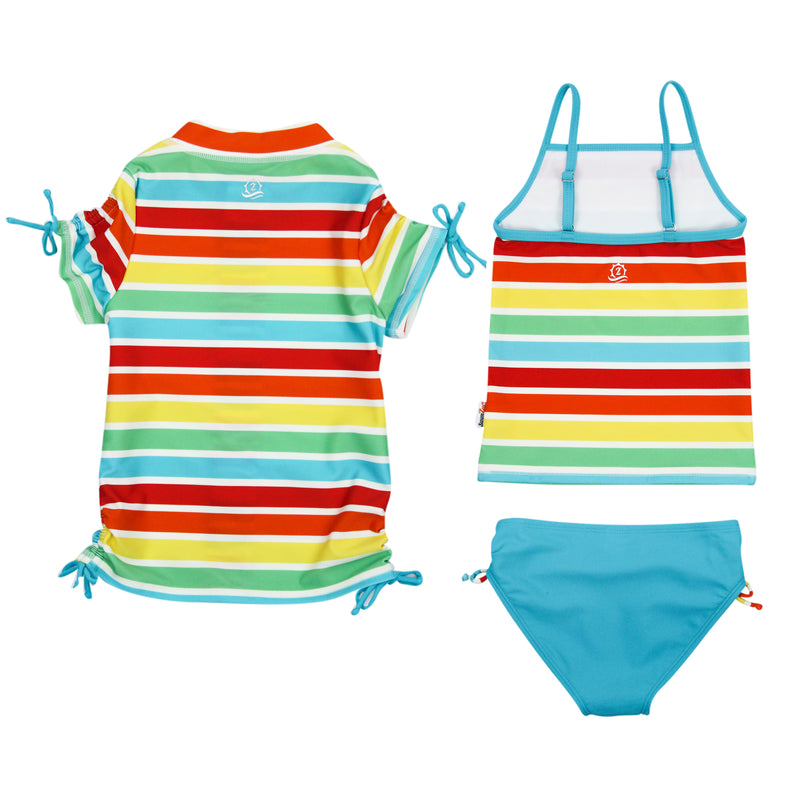 Girls Short Sleeve Rash Guard + Tankini Bikini Set (3 Piece) | "Rainbow”-SwimZip UPF 50+ Sun Protective Swimwear & UV Zipper Rash Guards-pos8