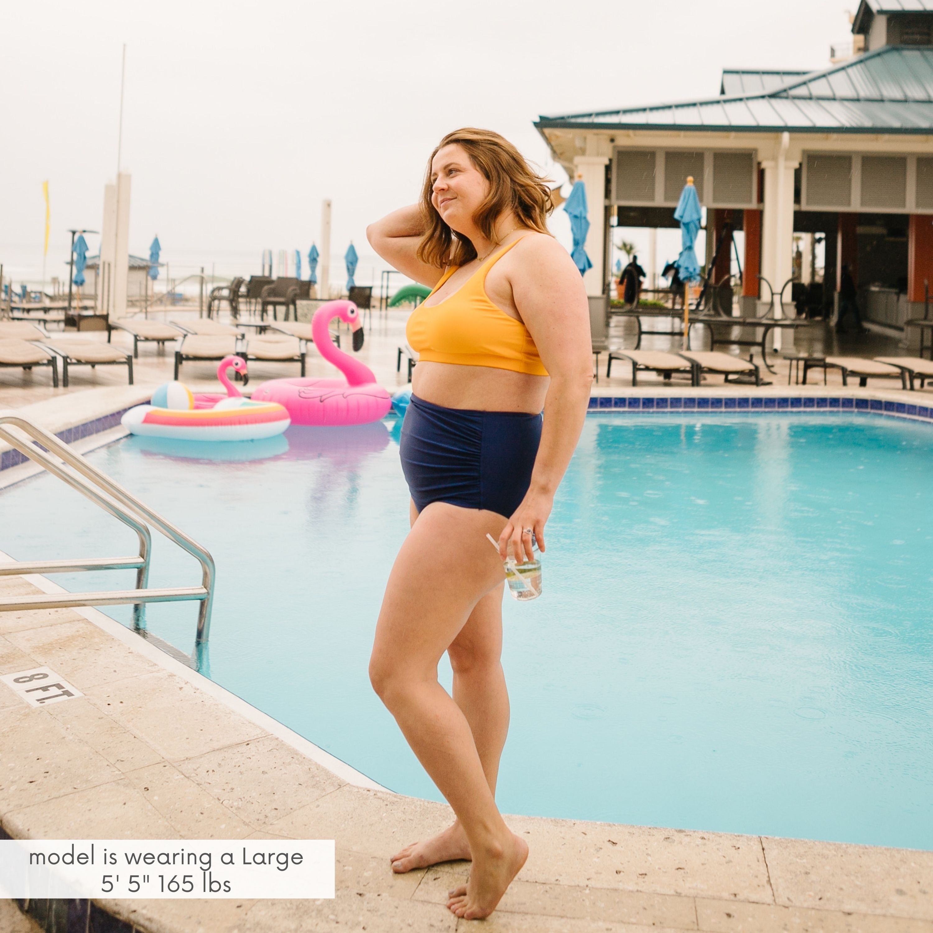 Women's High Waist Bikini Bottoms Ruched | "Navy"-SwimZip UPF 50+ Sun Protective Swimwear & UV Zipper Rash Guards-pos3