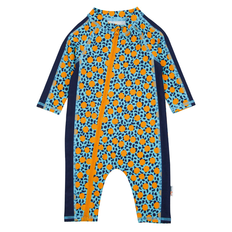 Sunsuit - Long Sleeve Romper Swimsuit | "GeoParty"-0-6 Month-Geo Party-SwimZip UPF 50+ Sun Protective Swimwear & UV Zipper Rash Guards-pos1