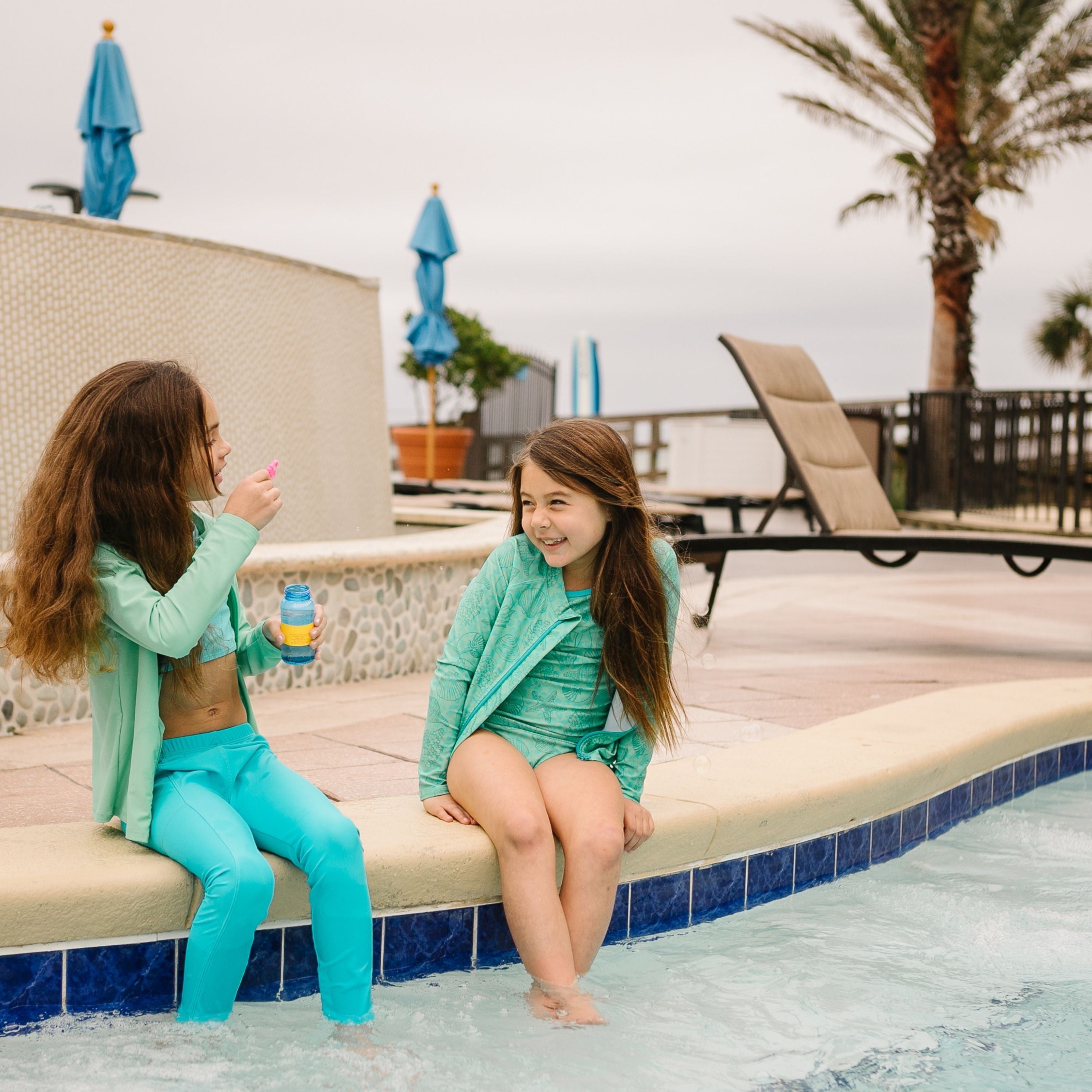 Girls Long Sleeve Rash Guard + Tankini Bikini Set (3 Piece) | "Seashell”-SwimZip UPF 50+ Sun Protective Swimwear & UV Zipper Rash Guards-pos8