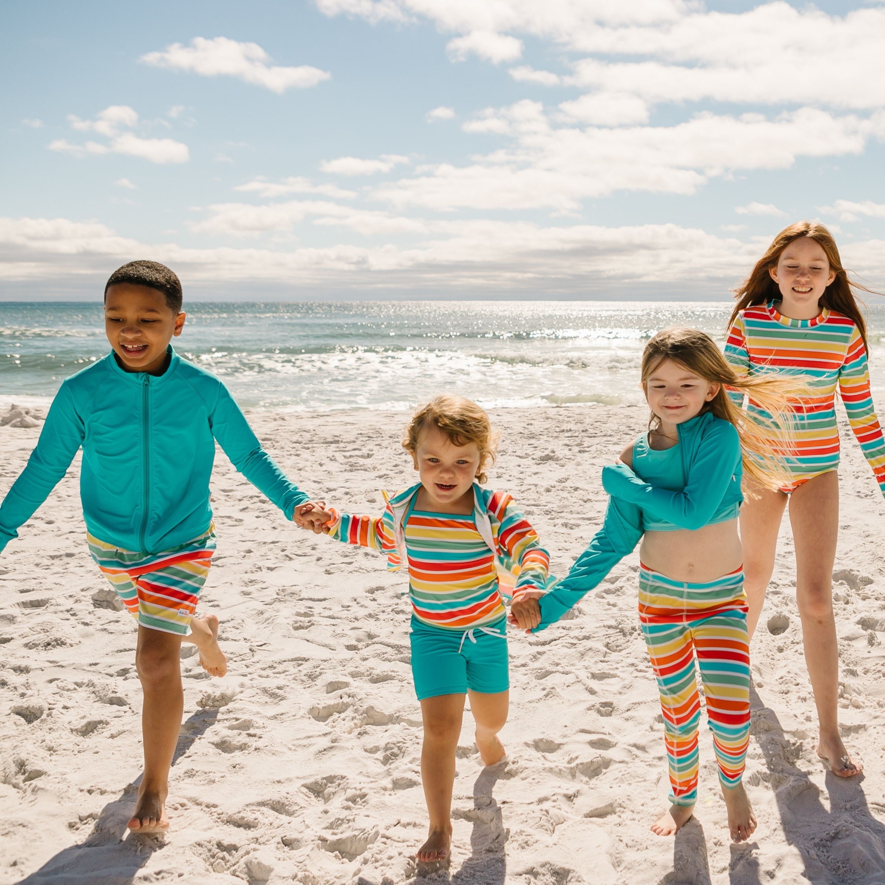 Girls Long Sleeve Rash Guard + Tankini Shorts Set (3 Piece) | "Rainbow"-SwimZip UPF 50+ Sun Protective Swimwear & UV Zipper Rash Guards-pos4