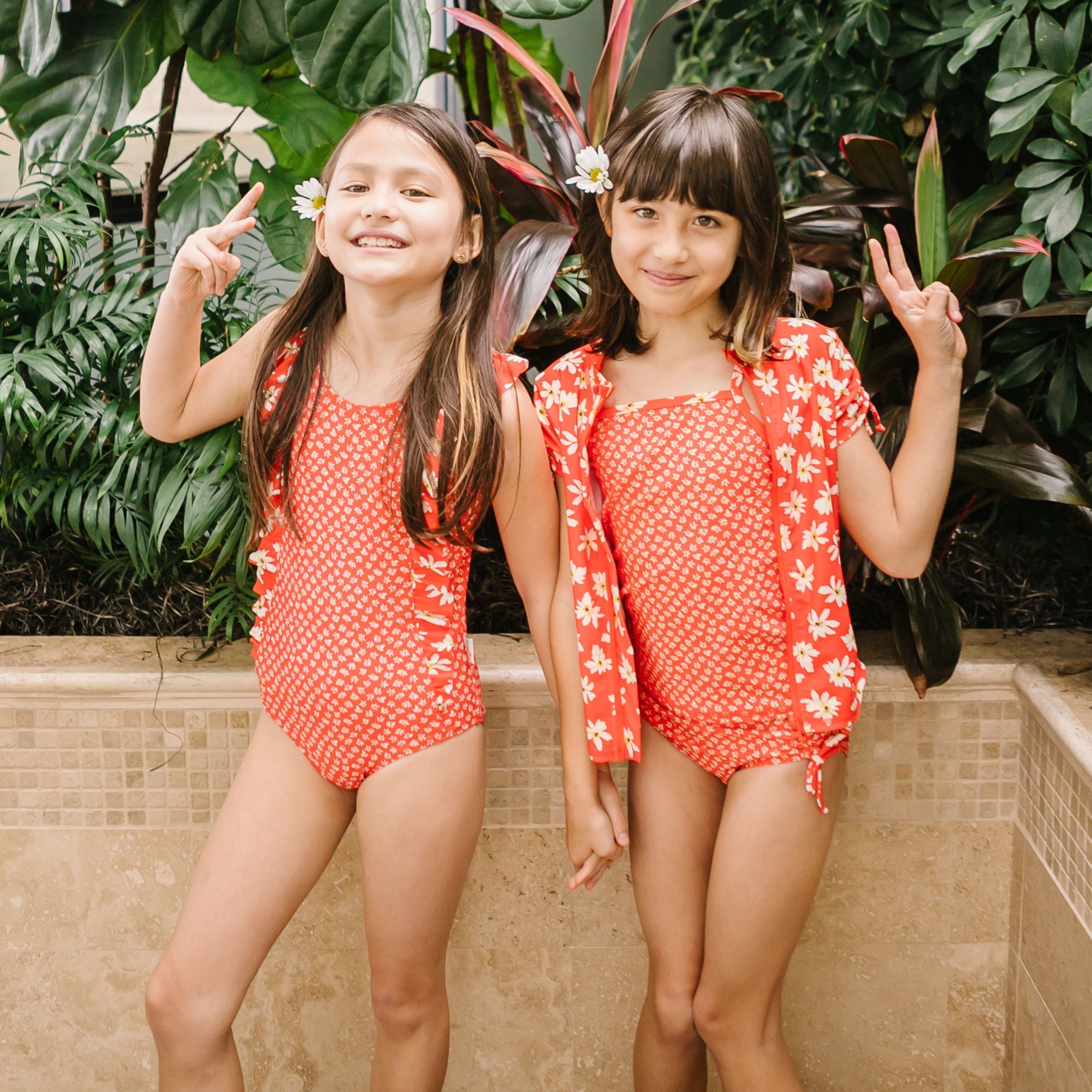 Girls Short Sleeve Rash Guard + Tankini Bikini Set (3 Piece) | "Daisy”-SwimZip UPF 50+ Sun Protective Swimwear & UV Zipper Rash Guards-pos8