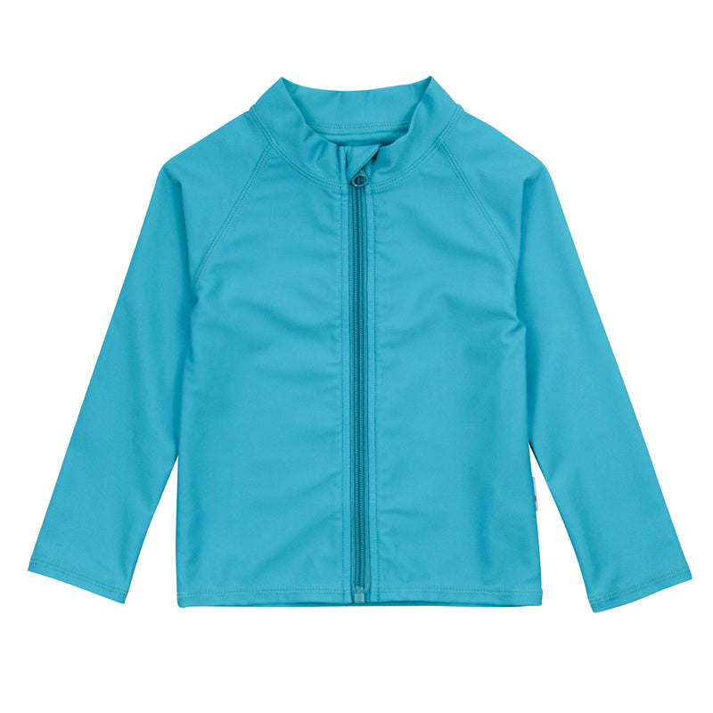 Kids UPF 50+ Long Sleeve Zipper Rash Guard Swim Shirt | "Scuba Blue"-0-3 Month-Scuba Blue-SwimZip UPF 50+ Sun Protective Swimwear & UV Zipper Rash Guards-pos1