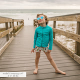 Kids UPF 50+ Long Sleeve Zipper Rash Guard Swim Shirt | "Scuba Blue"-SwimZip UPF 50+ Sun Protective Swimwear & UV Zipper Rash Guards-pos2