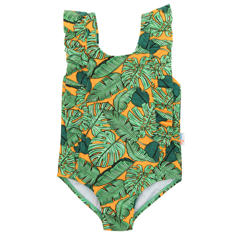 Girls Ruffle One-Piece Swimsuit | "Too Sweet" The Tropics-6-12 Month-The Tropics-SwimZip UPF 50+ Sun Protective Swimwear & UV Zipper Rash Guards-pos1