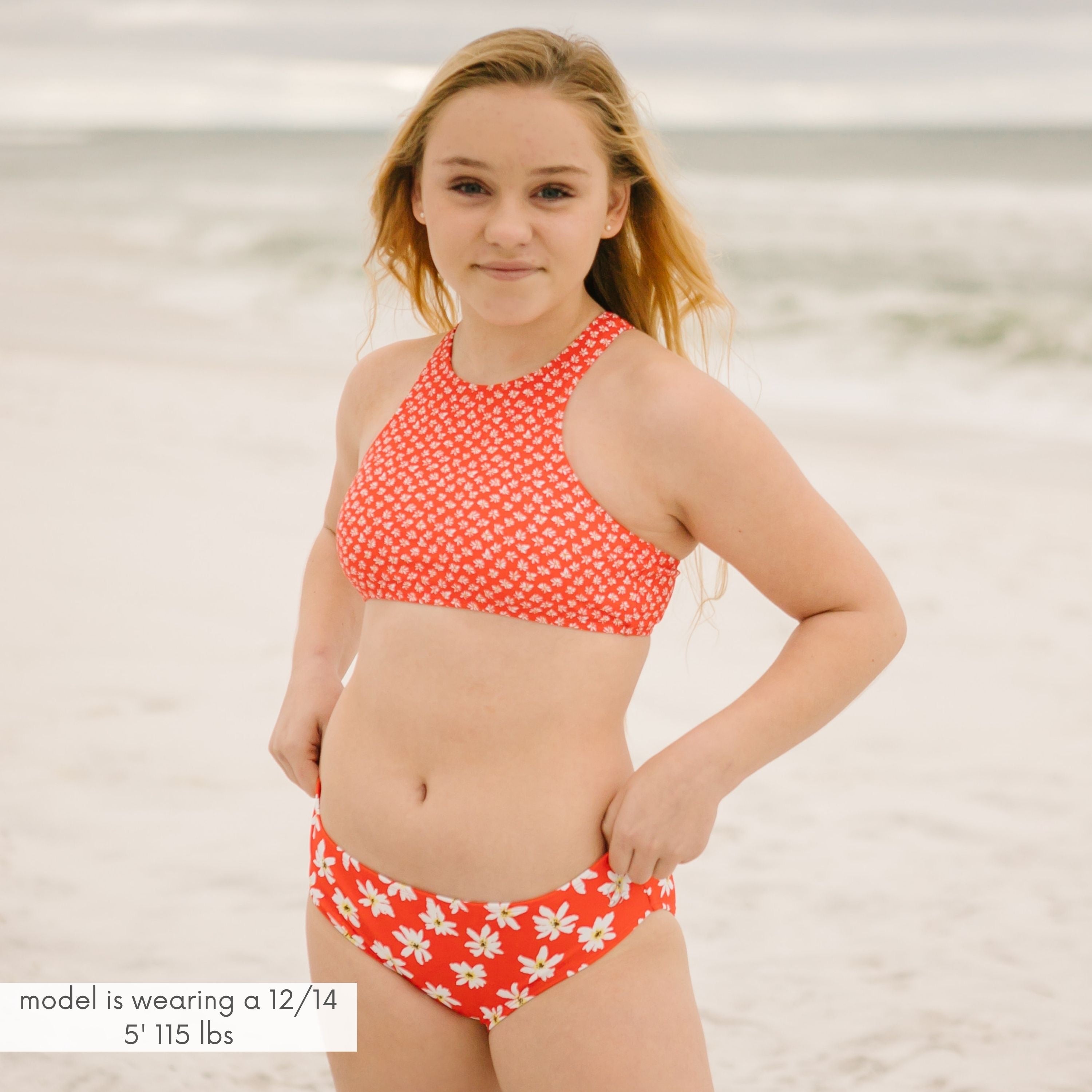 9-15 Years Teen Girls Summer Bathing Suit Cute Off Shoulder Leaf