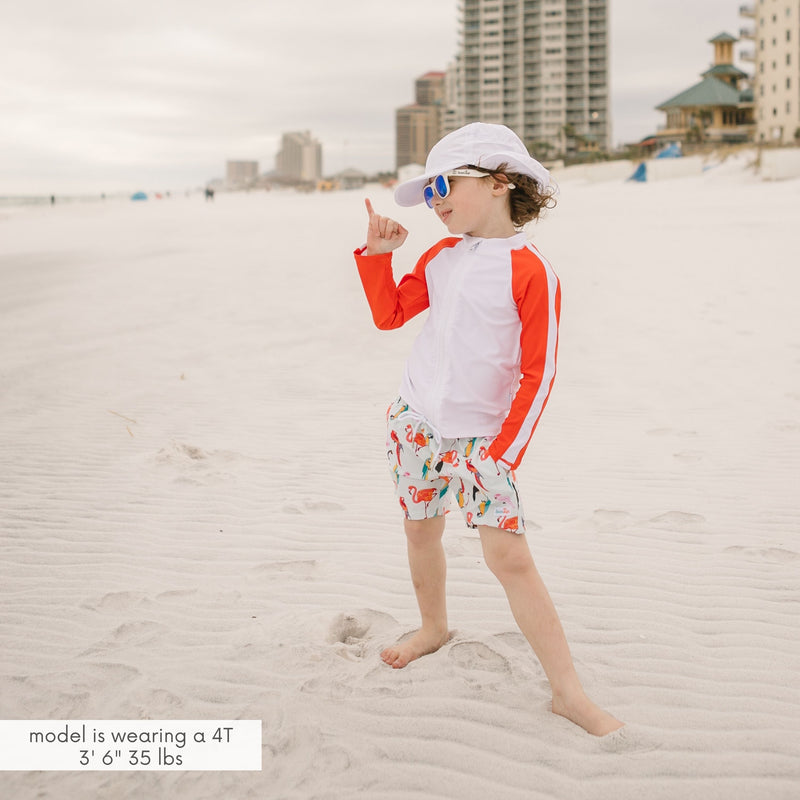 Boys Long Sleeve Zipper Rash Guard and Swim Trunk Set | "Tropical Birds”-SwimZip UPF 50+ Sun Protective Swimwear & UV Zipper Rash Guards-pos2