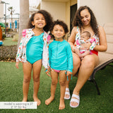 Girls Long Sleeve Swim Dress Cover Up | "Scuba Blue"-SwimZip UPF 50+ Sun Protective Swimwear & UV Zipper Rash Guards-pos4