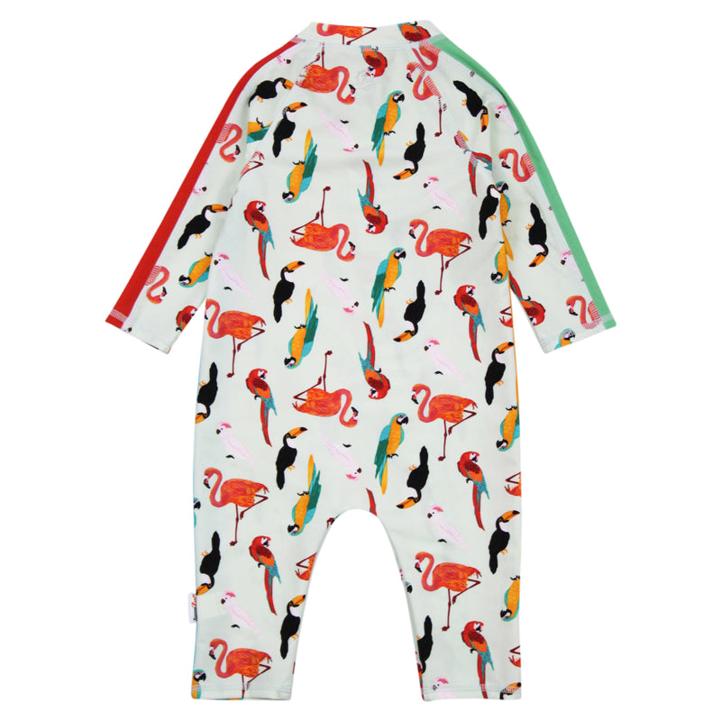 Sunsuit - Long Sleeve Romper Swimsuit | "Tropical Birds"-SwimZip UPF 50+ Sun Protective Swimwear & UV Zipper Rash Guards-pos7