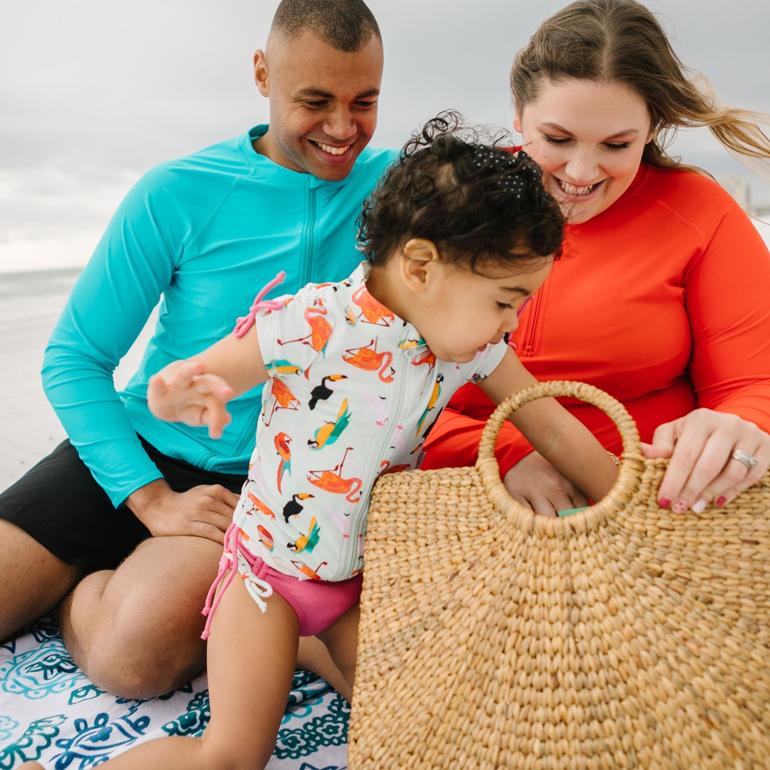 Girls Short Sleeve Rash Guard + Tankini Bikini Set (3 Piece) | "Tropical Birds”-SwimZip UPF 50+ Sun Protective Swimwear & UV Zipper Rash Guards-pos3