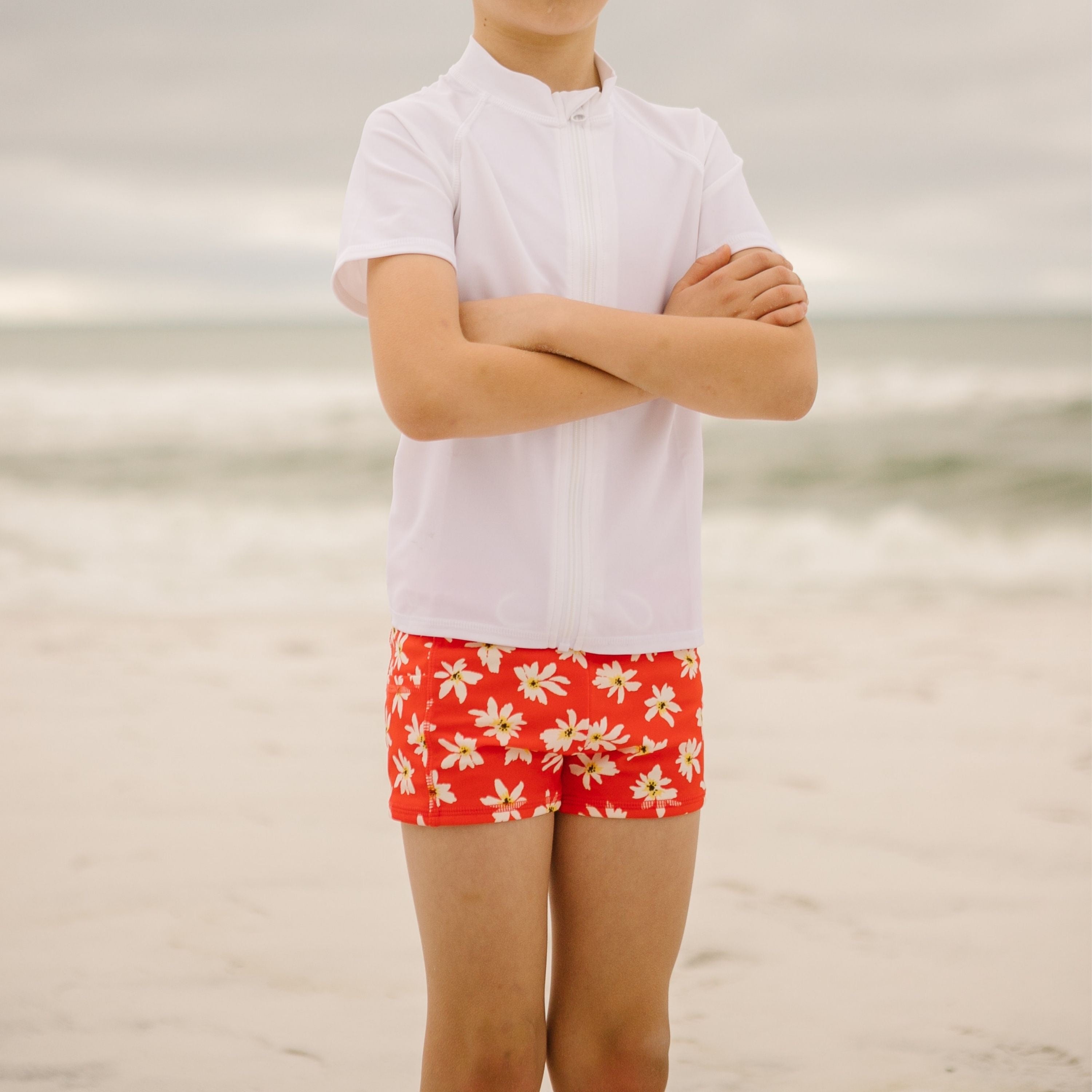 Kids Euro Swim Shorties | "Daisy"-SwimZip UPF 50+ Sun Protective Swimwear & UV Zipper Rash Guards-pos4