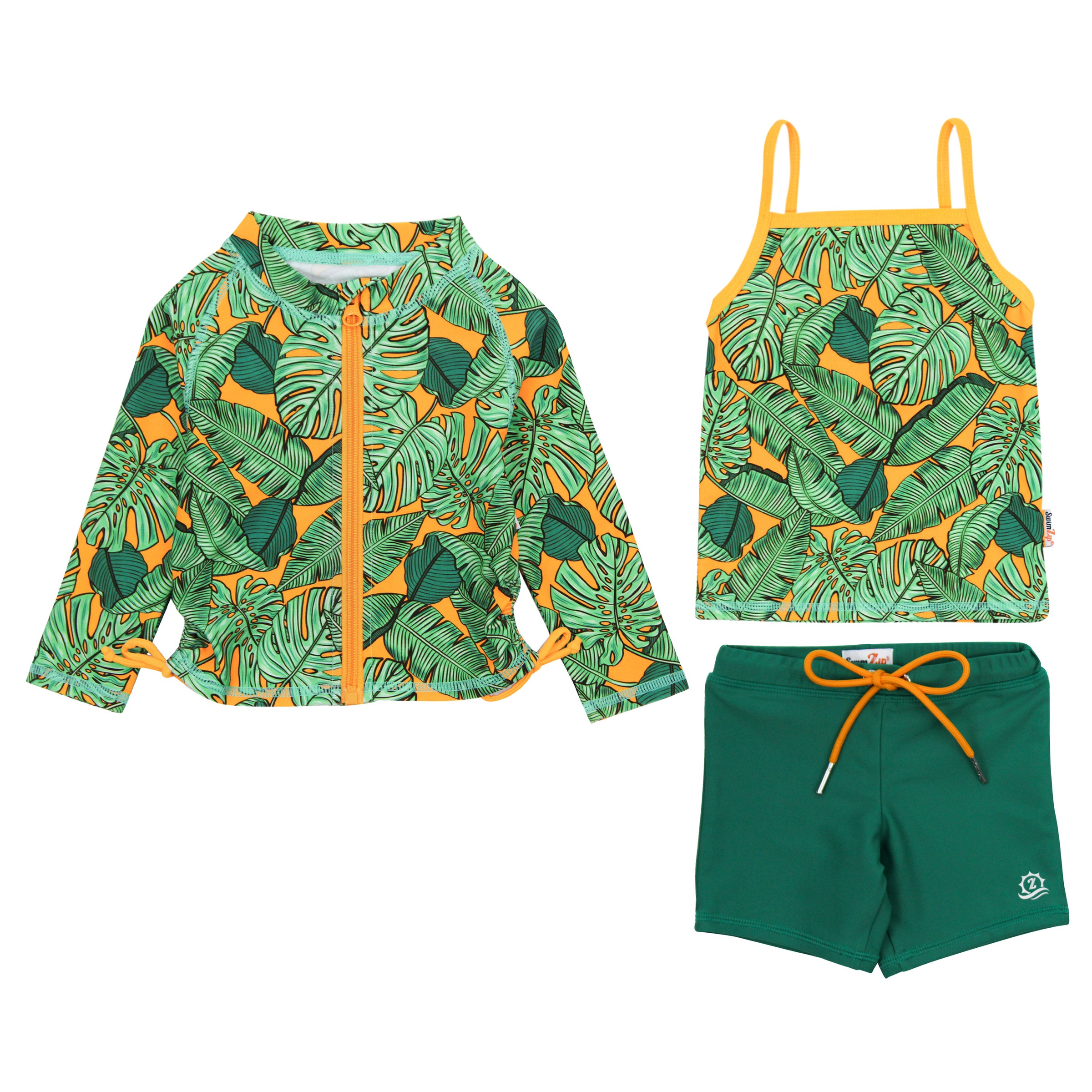 Girls Short Sleeve Rash Guard + Tankini Shorts Set (3 Piece) - 