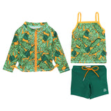 Girls Long Sleeve Rash Guard + Tankini Shorts Set (3 Piece) | "The Tropics"-6-12 Month-The Tropics-SwimZip UPF 50+ Sun Protective Swimwear & UV Zipper Rash Guards-pos1