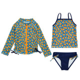Girls Long Sleeve Rash Guard + Tankini Bikini Set (3 Piece) | "Geo Party"-2T-Geo Party-SwimZip UPF 50+ Sun Protective Swimwear & UV Zipper Rash Guards-pos1