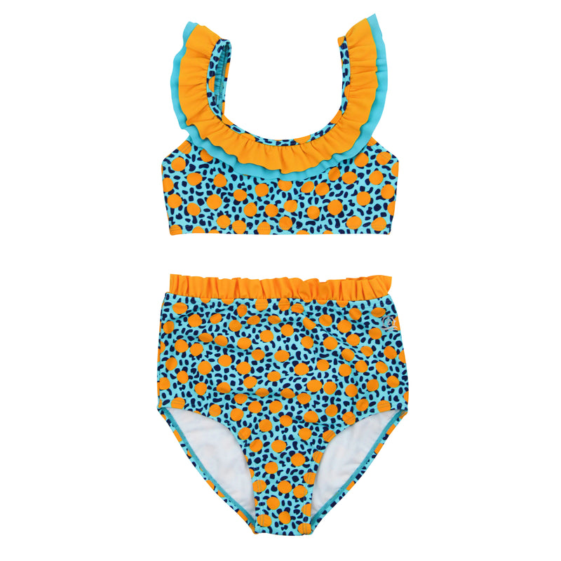 Girls Bikini 2 Piece Ruffle Swimsuit Set - "Geo Party"-SwimZip UPF 50+ Sun Protective Swimwear & UV Zipper Rash Guards-pos1