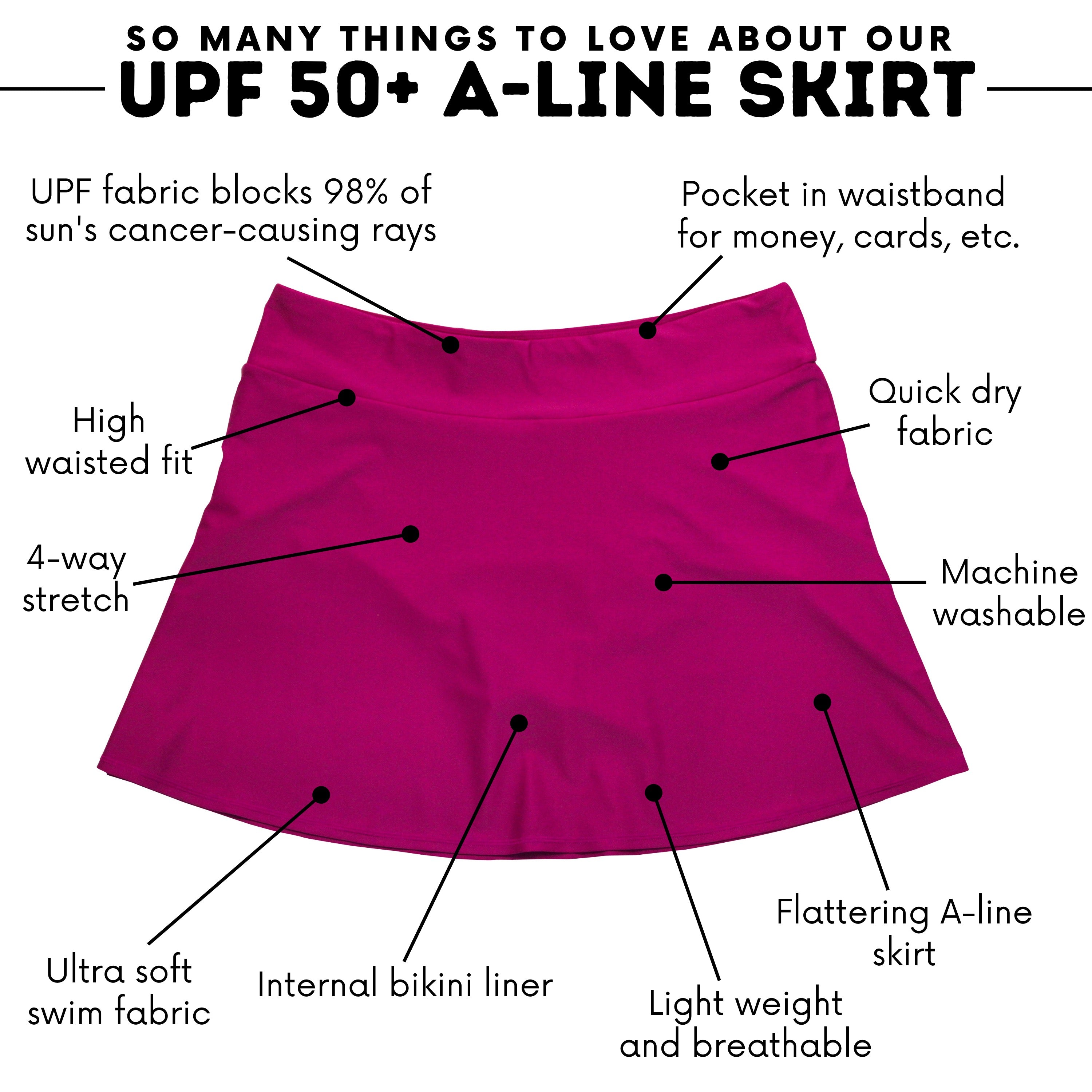 Women's A-Line Swim Skirt Swim Bottom | "Fuchsia"-SwimZip UPF 50+ Sun Protective Swimwear & UV Zipper Rash Guards-pos4