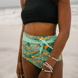Women's High Waist Bikini Bottoms Tie Front | "The Tropics"-SwimZip UPF 50+ Sun Protective Swimwear & UV Zipper Rash Guards-pos7