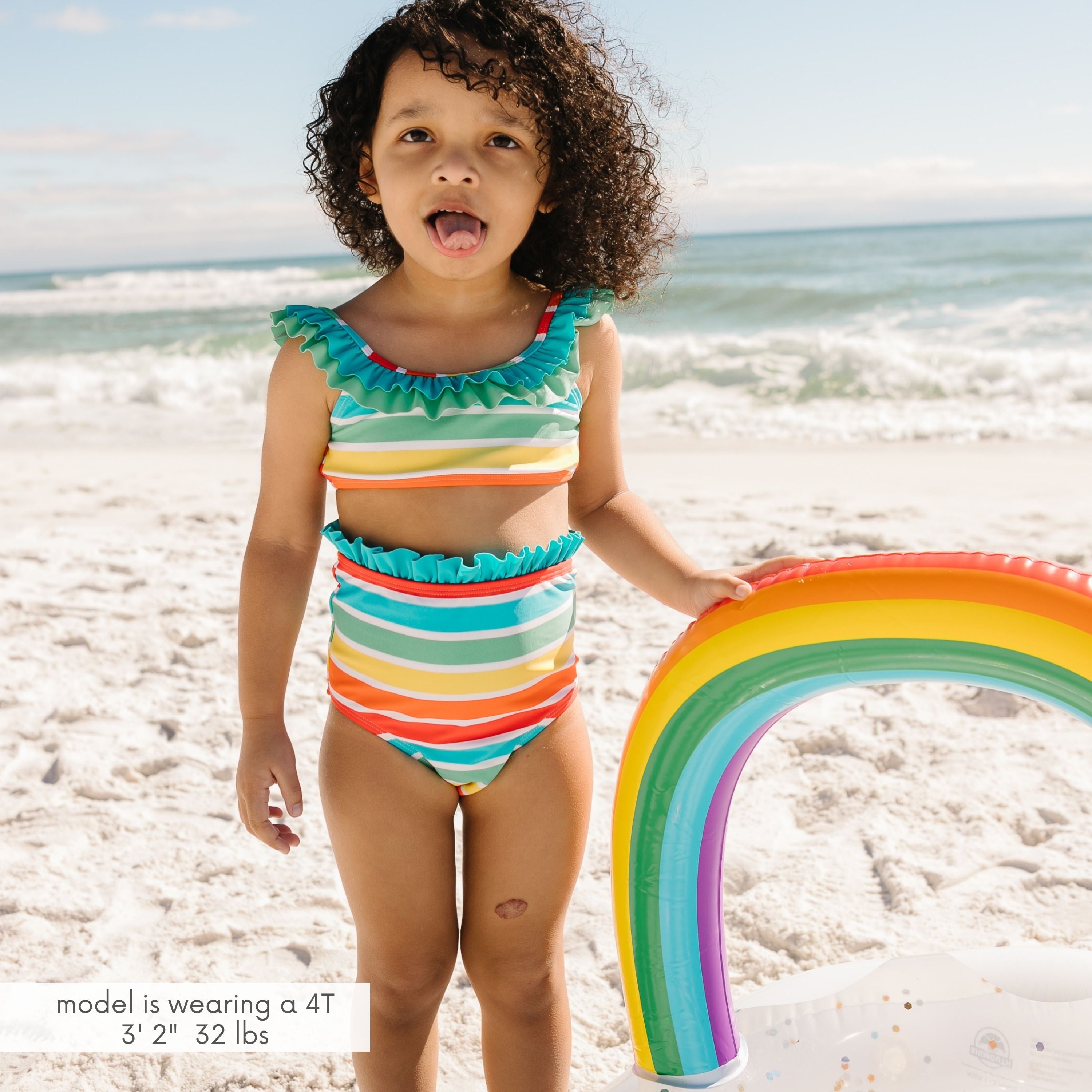 Girls Bikini 2 Piece Ruffle Swimsuit Set - Rainbow