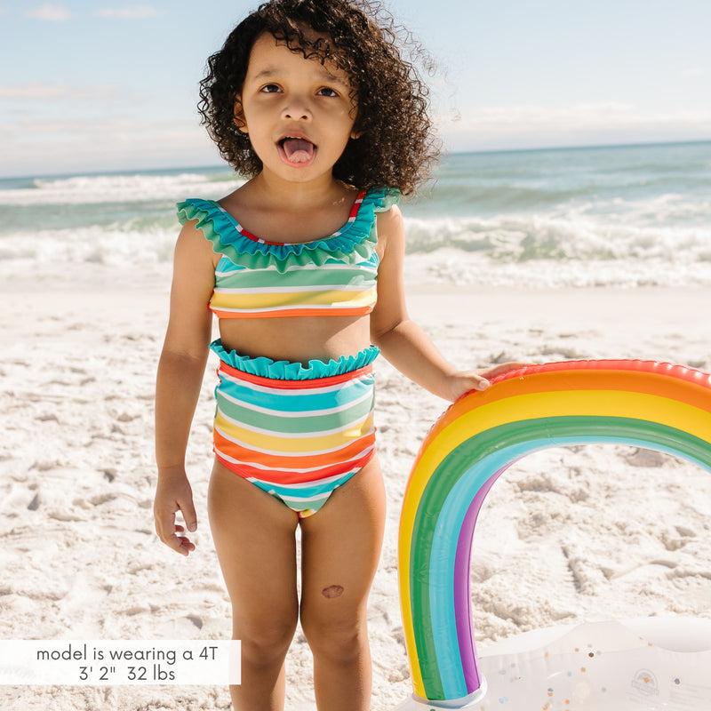 6 To 14 Years Girls Rainbow Bikini Swimsuit Three Piece Swimming Set  Swimsuit