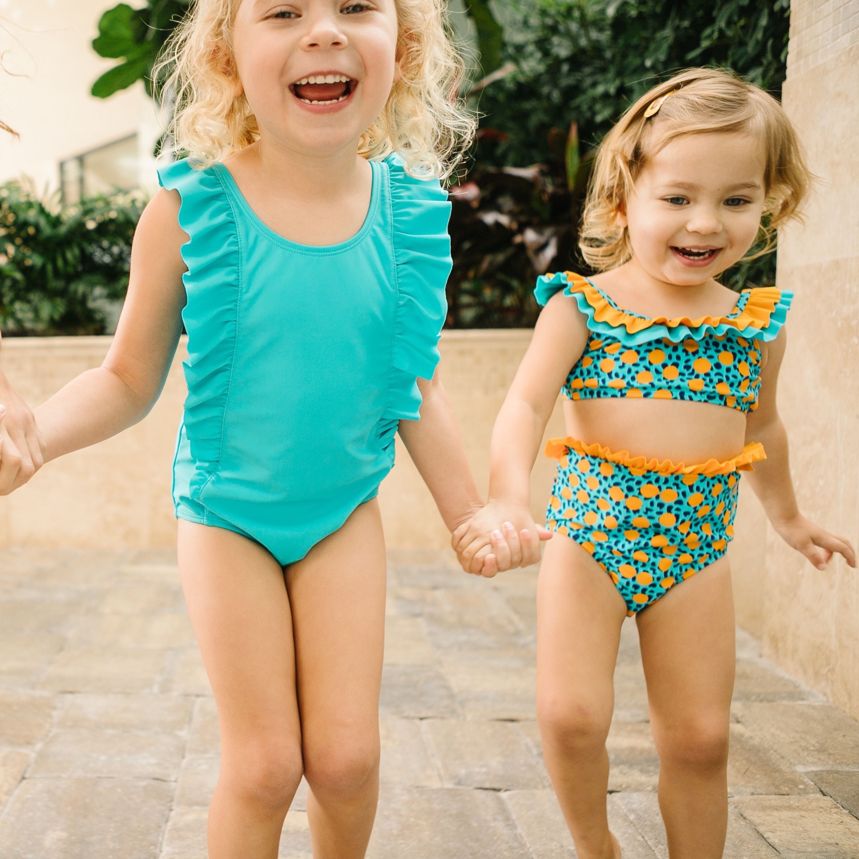 2021 Girls' Solid Color Ruffle Two-Piece Swimwear Set - Cute Kids Bikini  Bathing Suit for Holiday