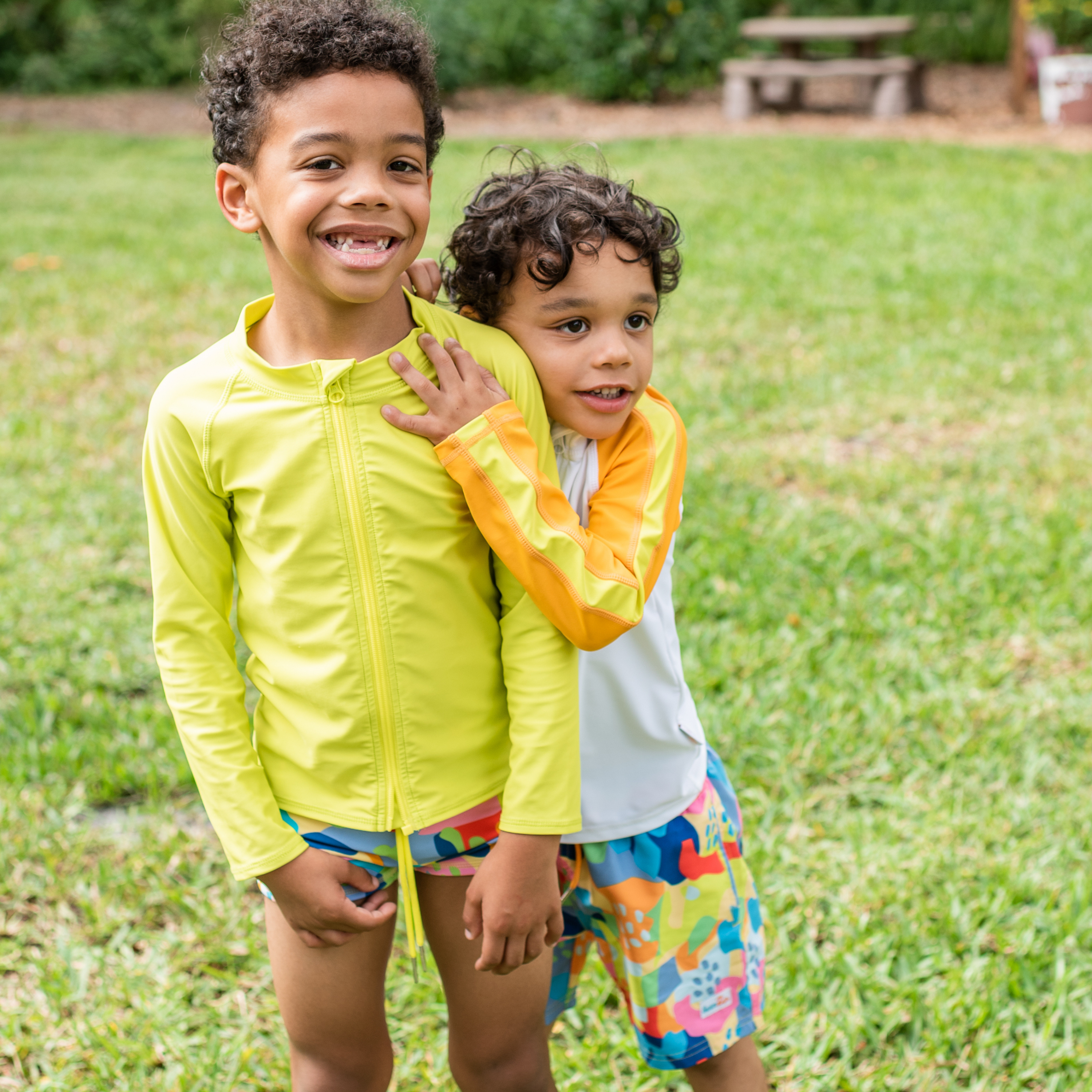 Boys Long Sleeve Zipper Rash Guard and Swim Trunk Set | "Joyful"-SwimZip UPF 50+ Sun Protective Swimwear & UV Zipper Rash Guards-pos7