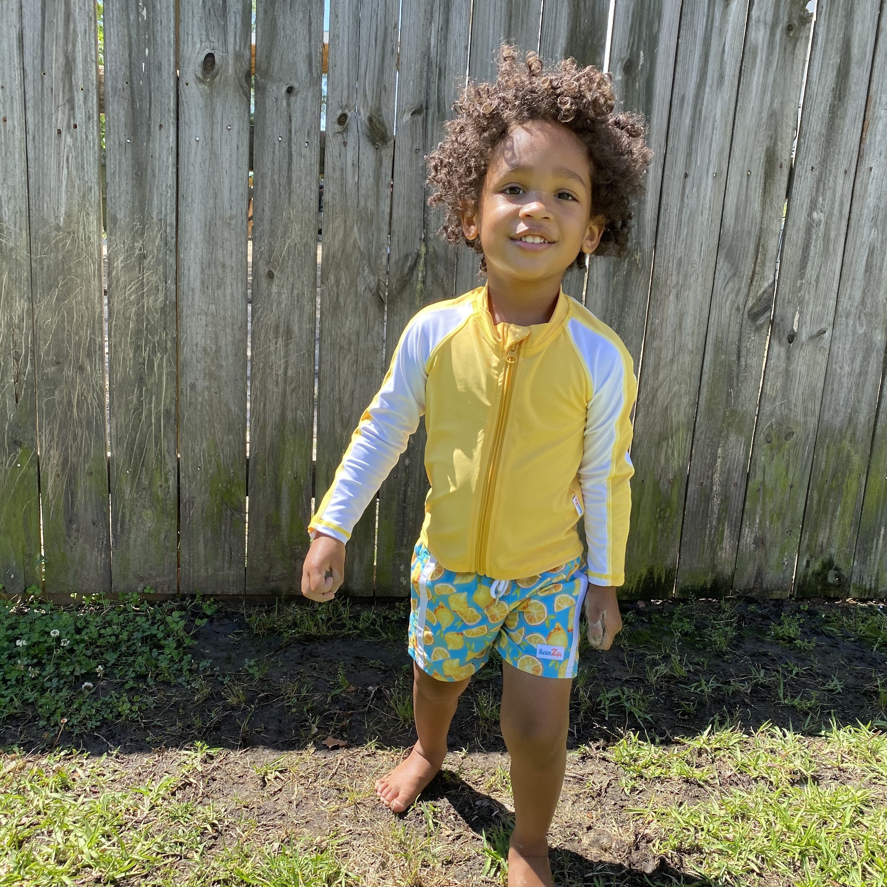 Boys Long Sleeve Zipper Rash Guard and Swim Trunk Set | "Lemons"-SwimZip UPF 50+ Sun Protective Swimwear & UV Zipper Rash Guards-pos2