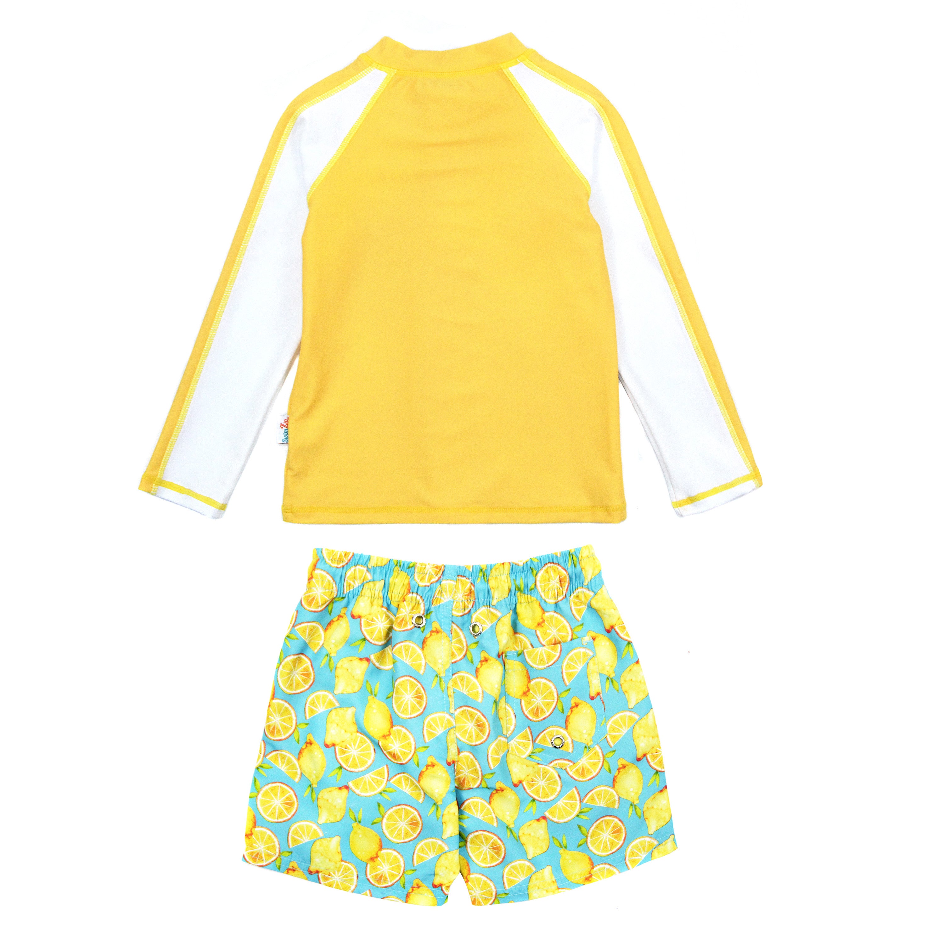 Boys Long Sleeve Zipper Rash Guard and Swim Trunk Set | "Lemons"-SwimZip UPF 50+ Sun Protective Swimwear & UV Zipper Rash Guards-pos12