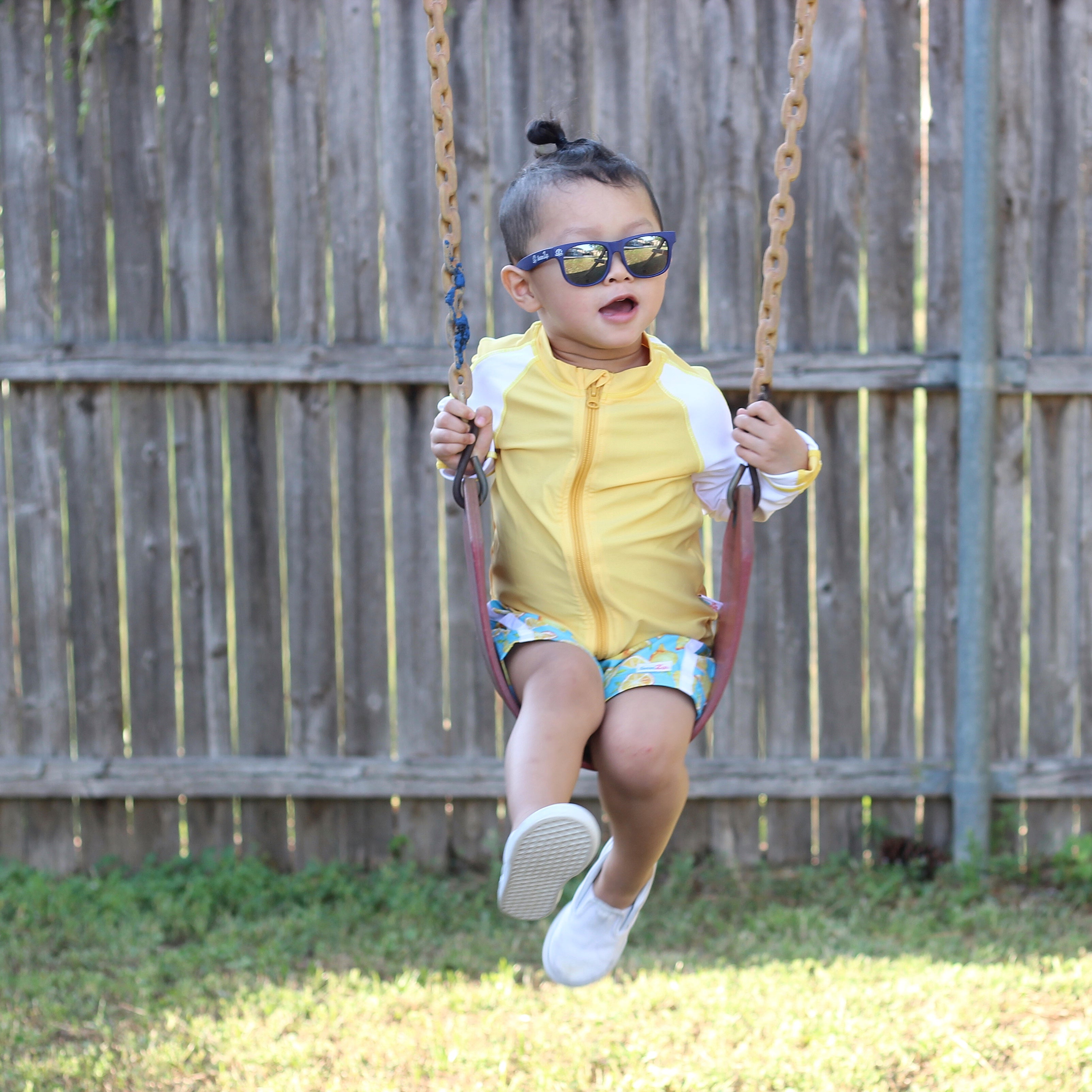 Boys Long Sleeve Zipper Rash Guard and Swim Trunk Set | "Lemons"-SwimZip UPF 50+ Sun Protective Swimwear & UV Zipper Rash Guards-pos14