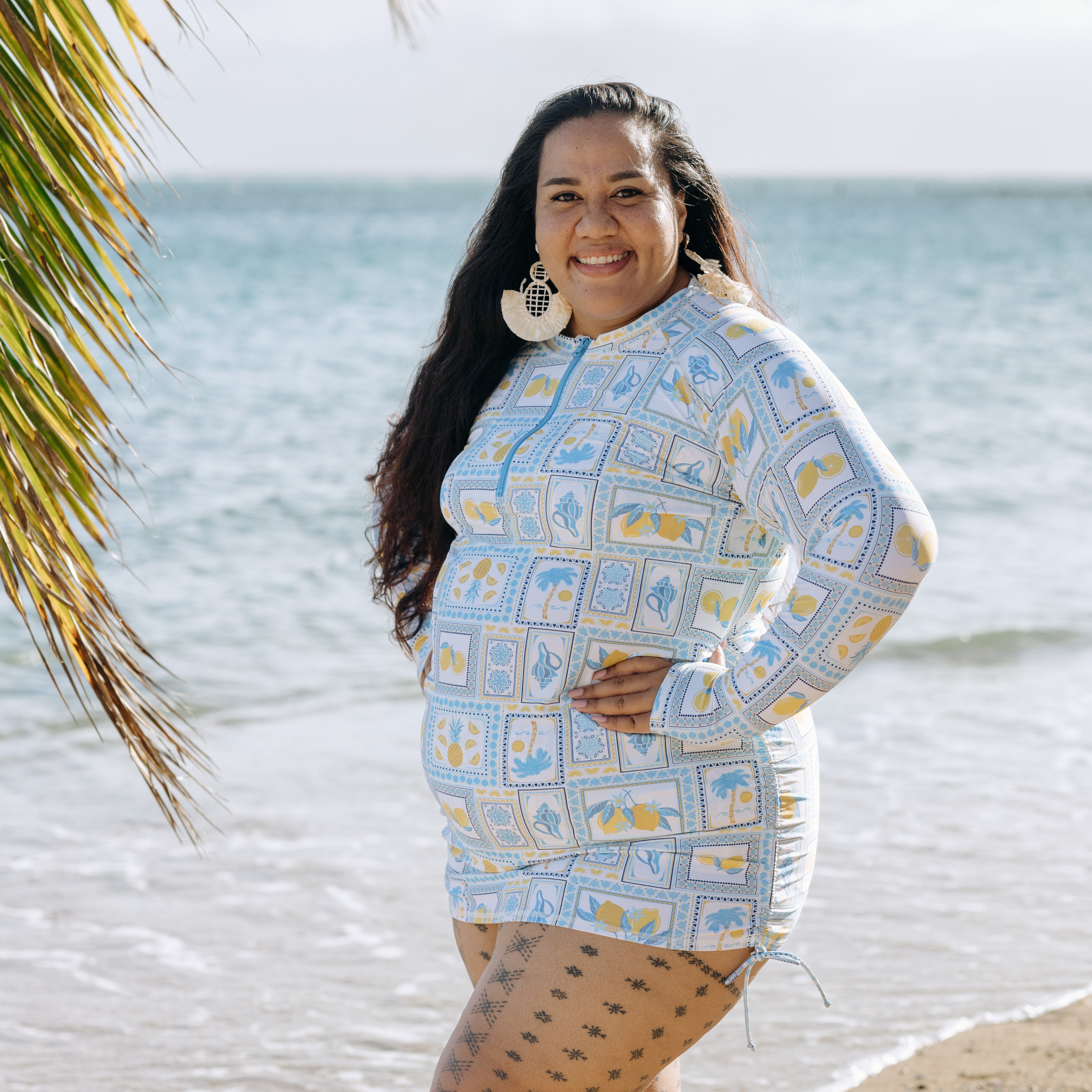 Women's Half Zip Swim Dress Cover Up | "Mediterranean Lemons"-SwimZip UPF 50+ Sun Protective Swimwear & UV Zipper Rash Guards-pos2