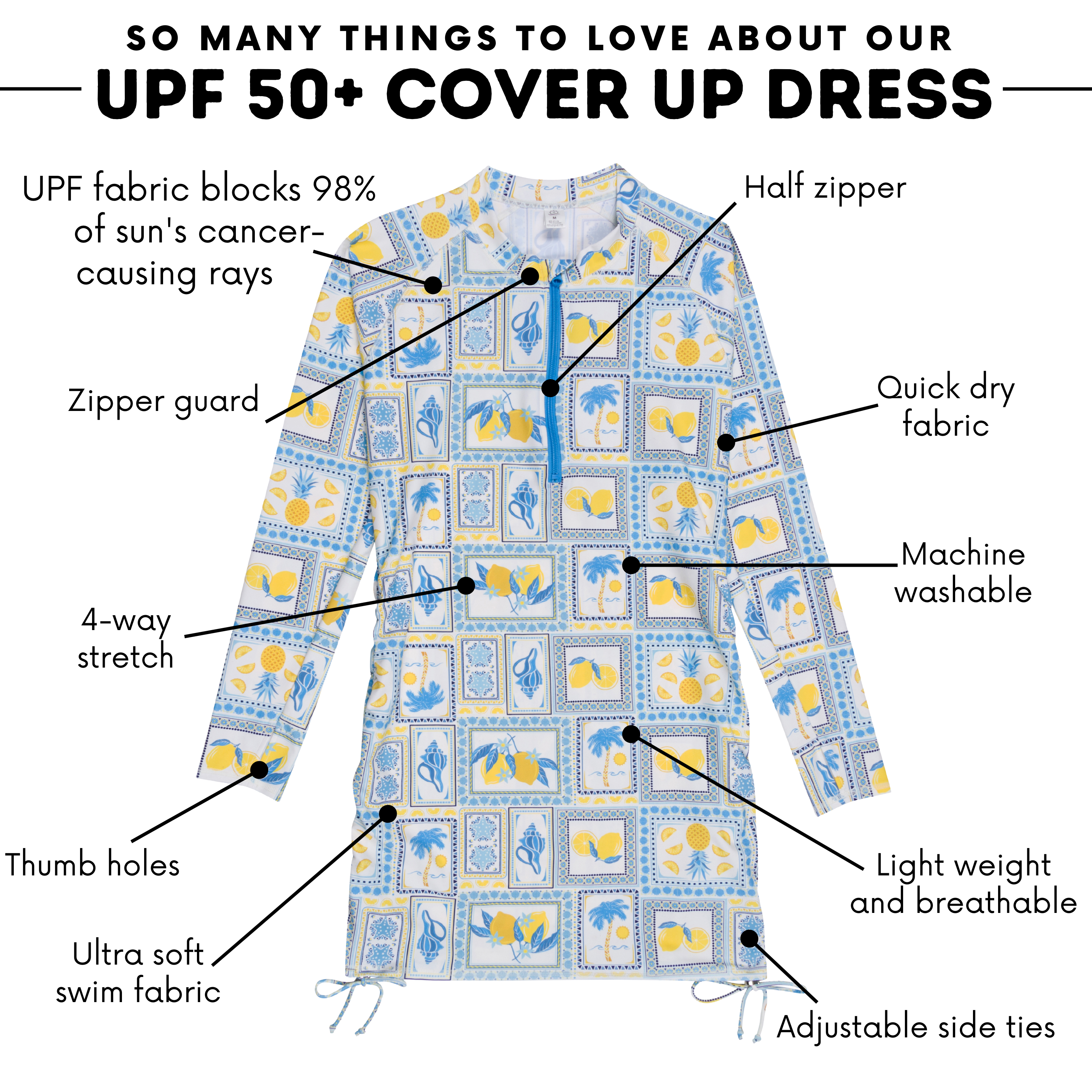 Women's Half Zip Swim Dress Cover Up | "Mediterranean Lemons"-SwimZip UPF 50+ Sun Protective Swimwear & UV Zipper Rash Guards-pos4