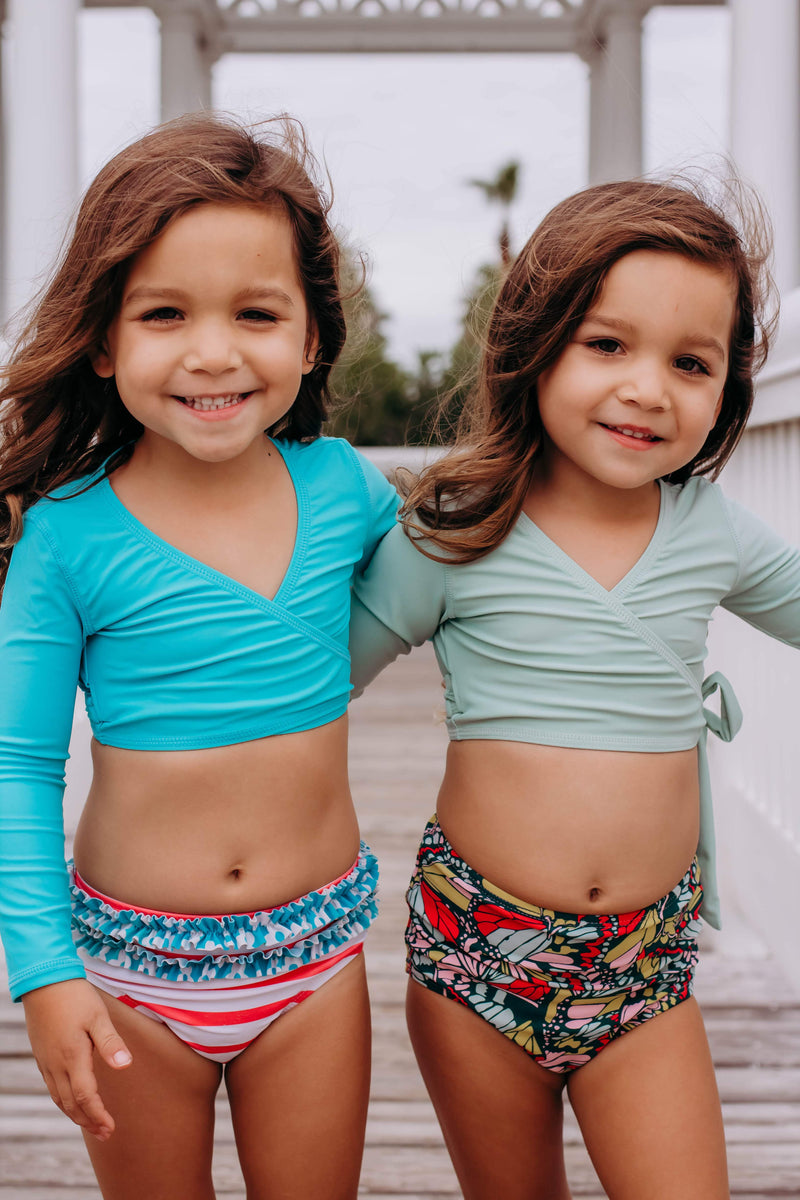 Girls Long Sleeve Swim Wrap Top - "Mint"-SwimZip UPF 50+ Sun Protective Swimwear & UV Zipper Rash Guards-pos3