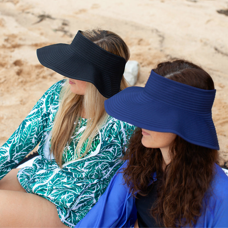 Women's Wide Brim Sun Visor - Black-Adult-Black-SwimZip UPF 50+ Sun Protective Swimwear & UV Zipper Rash Guards-pos5
